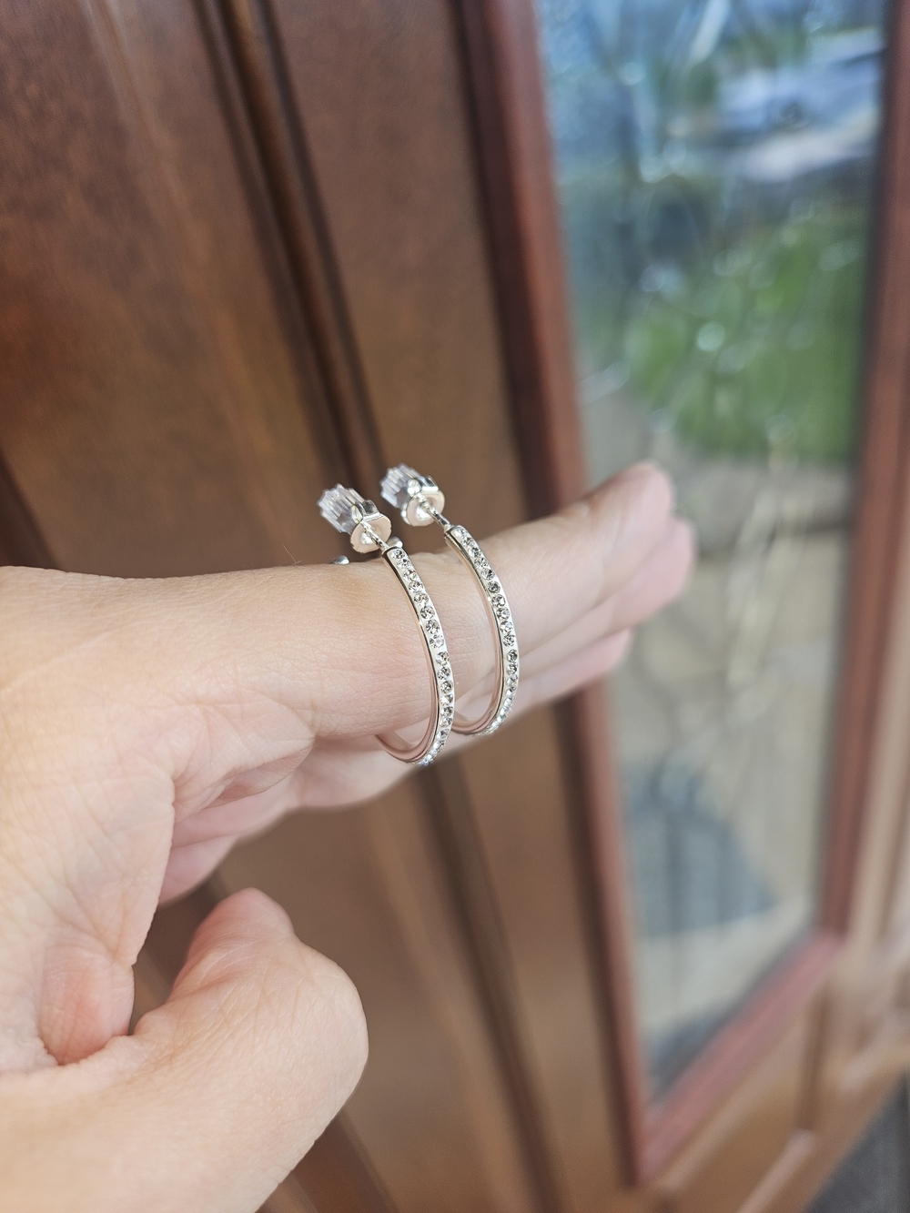 Two Earrings Sterling Silver Crystal Hoop Earrings - Silver Rhinestone Accent